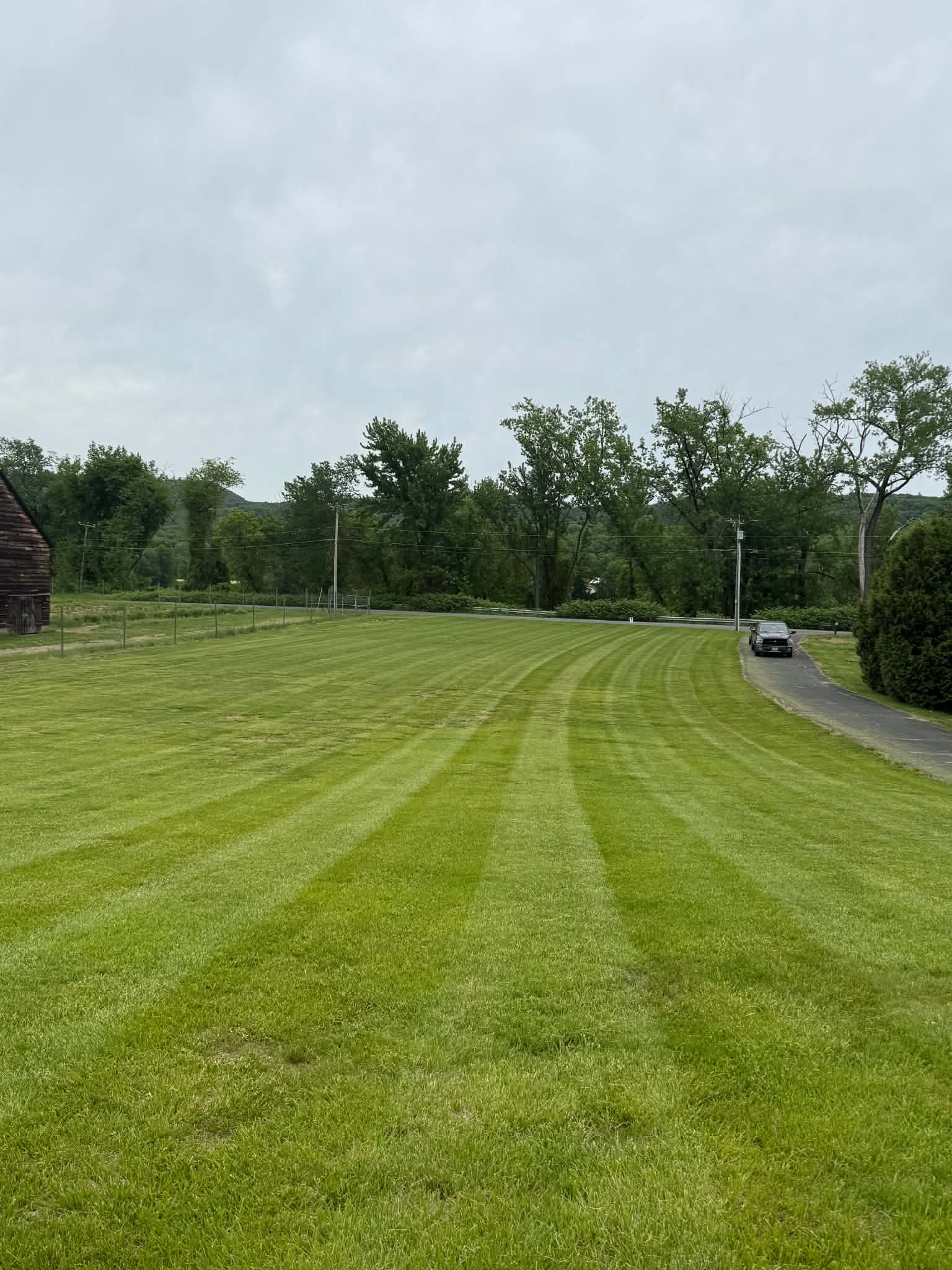 Large freshly mowed lawn with clean striped lines